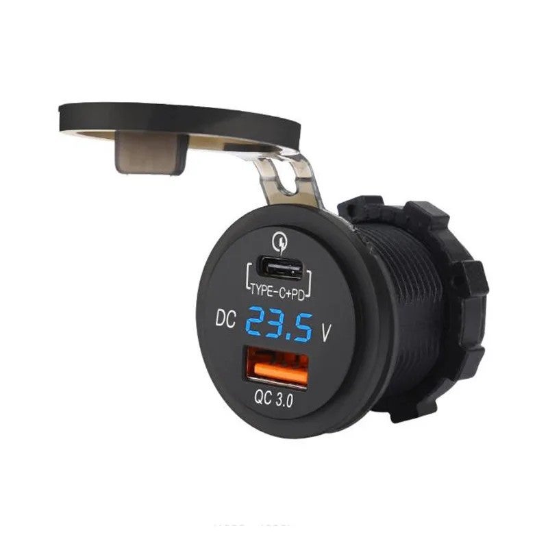 Bluejw 48W 12V LED Digital Voltmeter USB C Car Charger - QC 18W & PD 30W, Waterproof Cigarette Lighter Replacement, Dual USB Automobile Charger for Cars & More - Image 1